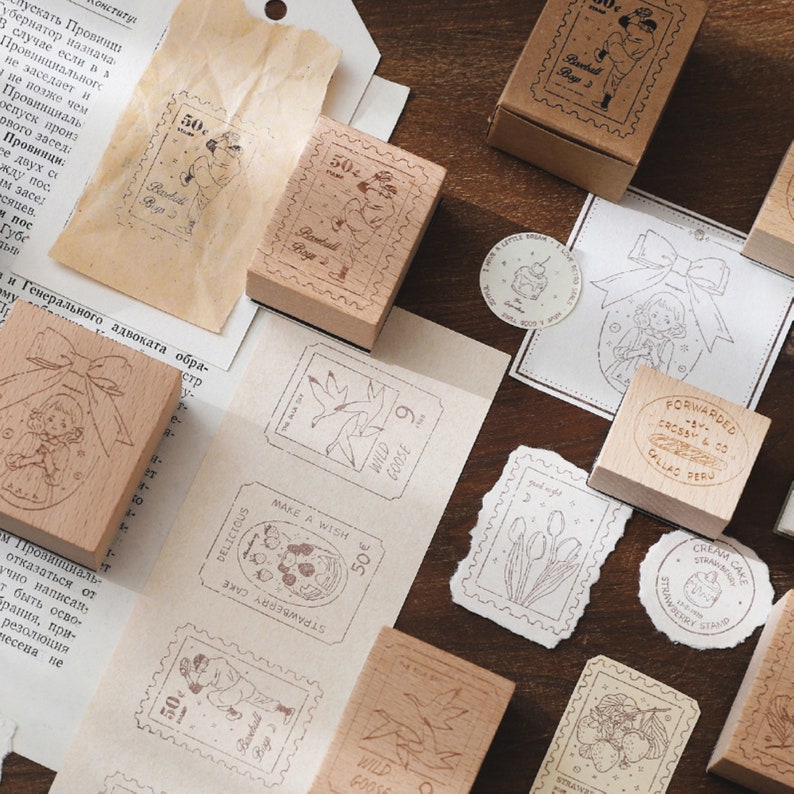 Postmark Wooden Rubber Stamp For Cardmaking Scrapbooking Travel Planner Journal Decorate DIY 10 Style