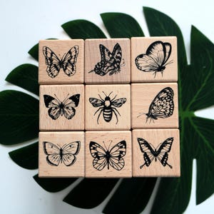 Carimbo de borracha de madeira de borboleta e abelha para fazer cartões, scrapbooking, diário, diário, Filofax, decorativo, 9 estilos