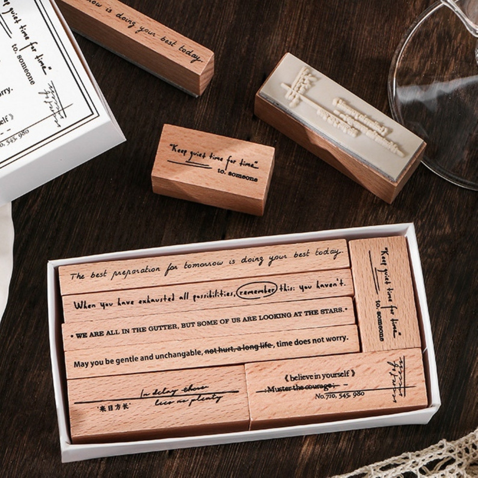 English Sentences Stamps Set of 7pcs Wood Rubber Stamps for Etsy