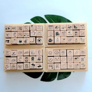Tagebuch-Stempel-Set mit Holzbox, niedlich, Stempel-Kit mit 18 Stück, dekoratives Journal-Planer-Sammelalbum, 4 Stile
