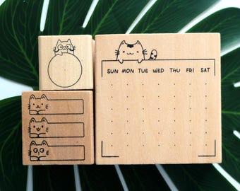 Cats Wood Rubber Stamps Set: Art Journal Planner DIY Tool