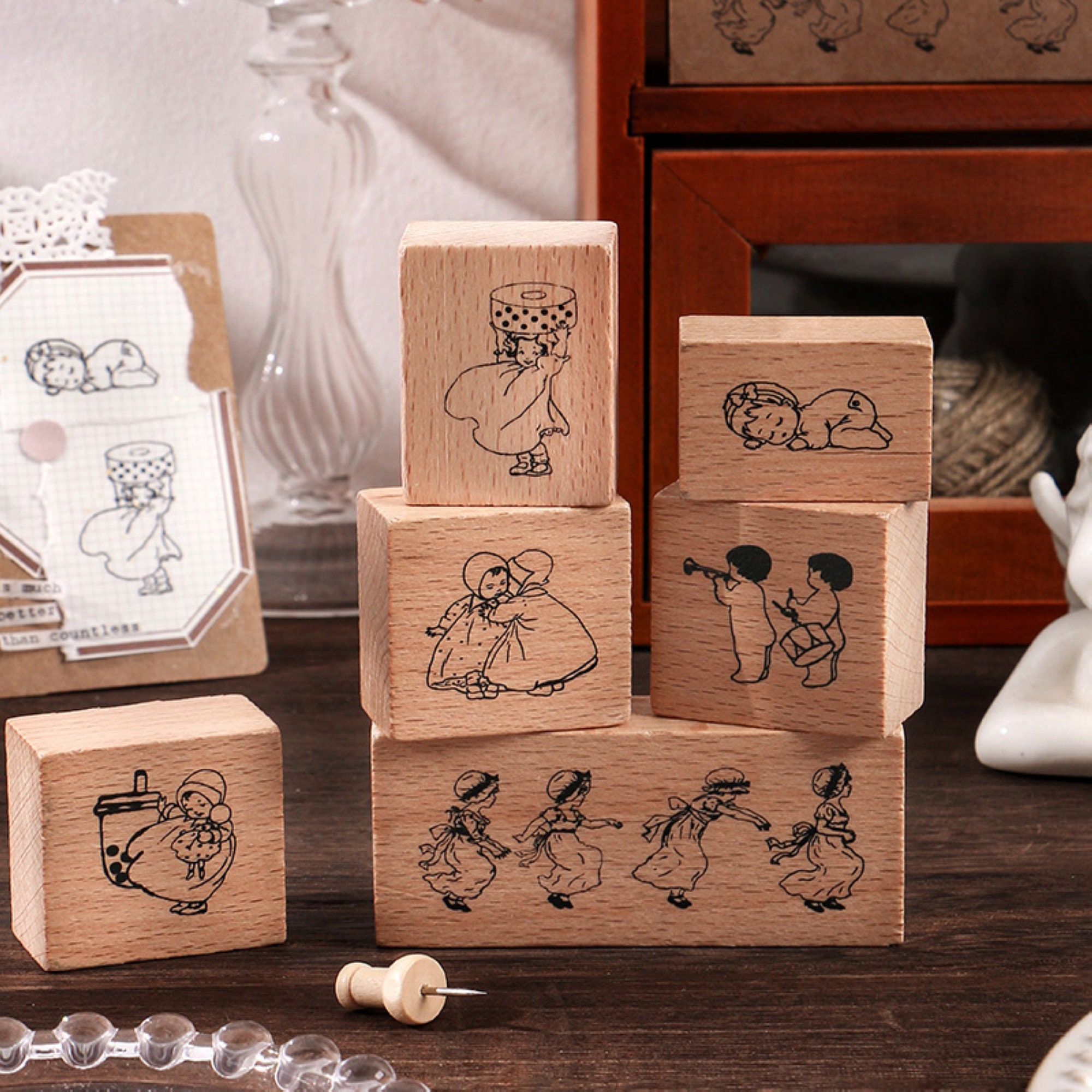 Lovely Girl Stamp Journal Sketchbook Diary Scrapbook Envelope Decoration 8 Style Wood Rubber Stamp