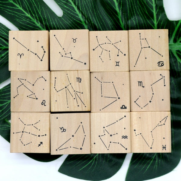 12 Constellation Stamp Aries Taurus Gemini Cancer Leo Virgo Libra Scorpio Sagittarius Capricorn Aquarius Pisces Rubber Stamp