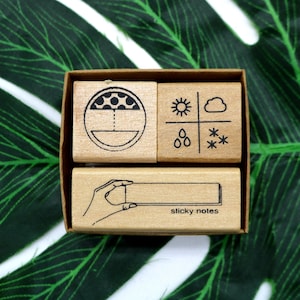 Weather Planner Stamps Set Sticky Notes 3pcs Wood Rubber Stamp Decorative Journal Diary Tool