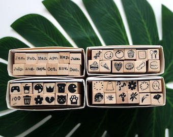 Wooden Planner Stamp Set, Diary Journal Decor Set (12pcs)