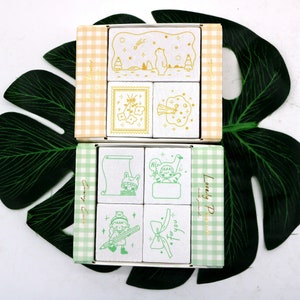 Cute Wood Rubber Stamp Set For Diary Journal Decorating Scrapbooking DIY Kids Gifts Doggy Bear 5 Style