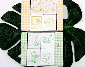 Cute Wood Rubber Stamp Set For Diary Journal Decorating Scrapbooking DIY Kids Gifts Doggy Bear 5 Style