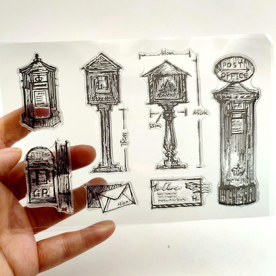 Vintage Stamp Set: Card Making, Scrapbooking Journaling Mailbox Street Lamp 18 Style