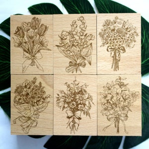 Timbro in gomma di legno Bouquet Fiori Timbri per la creazione di biglietti Scrapbooking Art Journaling Album Decorazione Fai da te 6 stili