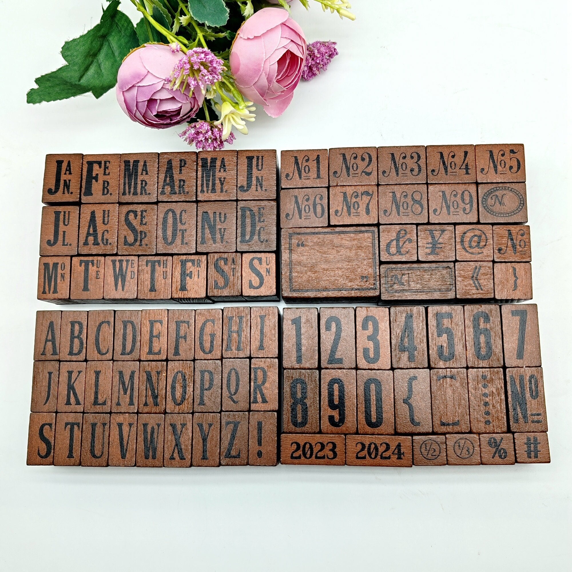 のんの Monthly Plan Rubber Stamp Set: Wooden Box, Numbers, Alphabets
