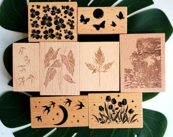 Wood Rubber Stamp: Butterfly, Birds, Flowers, Tulips Card Making Scrapbooking Journaling
