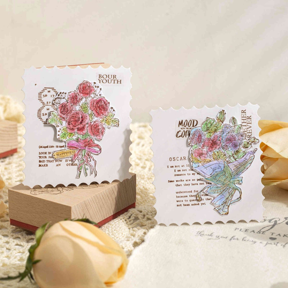 Bouquet Wood Rubber Stamp Flowers Stamps for Card Making Etsy