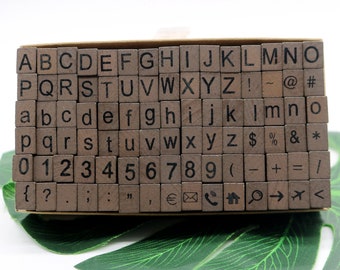 Alphanumeric Wooden Rubber Stamp Set: 90 Piece Letters Number Symbol Kit