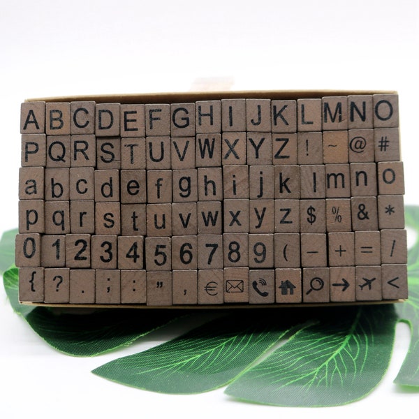 Set of 90 pcs Alphanumeric Wooden Rubber Stamps Alphabets Numbers Symbols 26 Lovercase Upcase Letters Stamps Kits Gifts Ideas