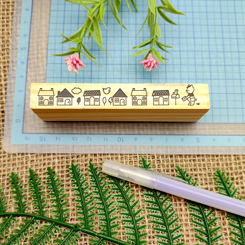 Decorative Wood Rubber Stamp Strip Lovely Animals Stamp for Etsy