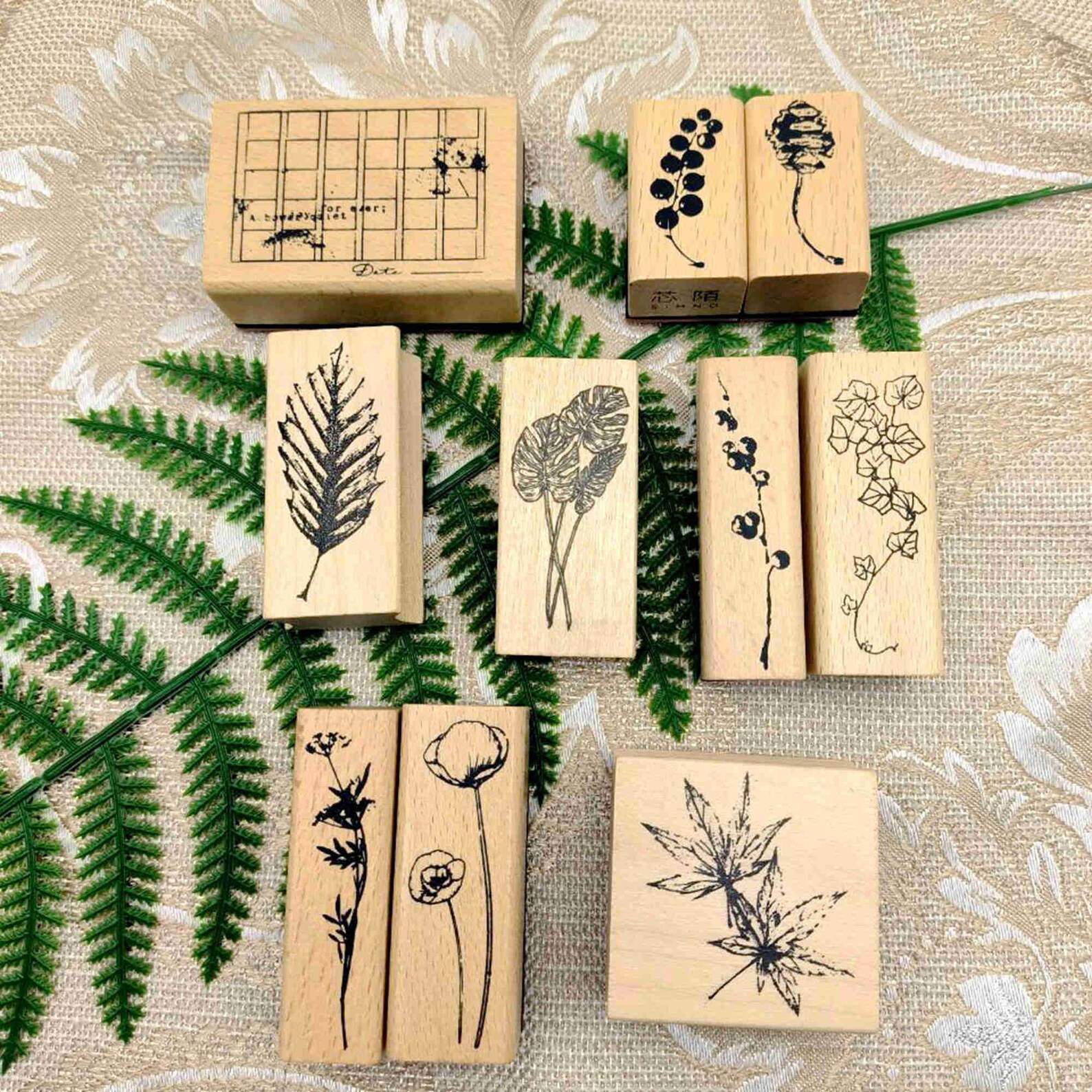 Floral Rubber Stamp Set Leaves Stamps Diary Plannerbullet Etsy