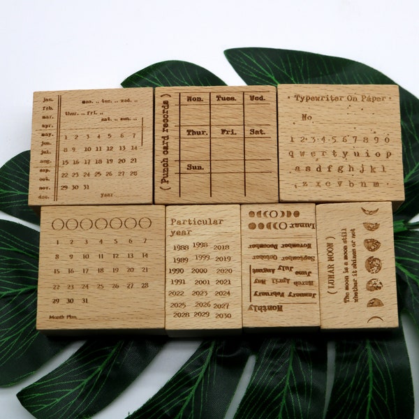 Calendar Planner Stamp Date Weekly Month Lunar Moon For Planner Diary Journal clock in 7 Style