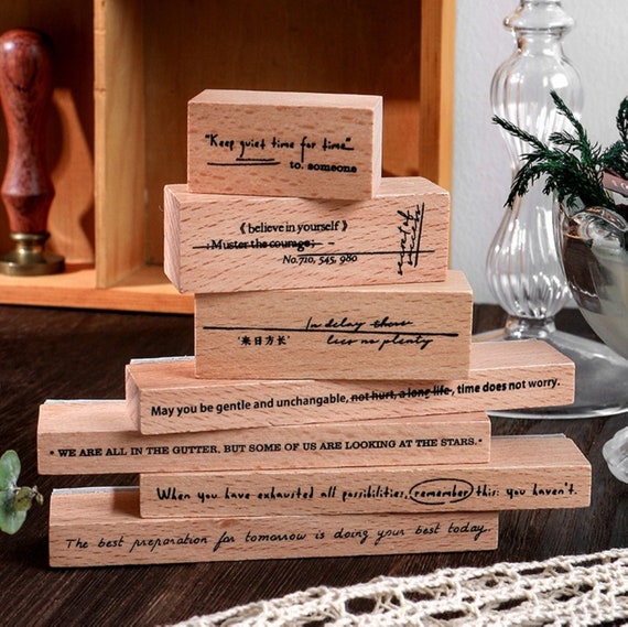 English Sentences Stamps Set of 7pcs Wood Rubber Stamps for Card