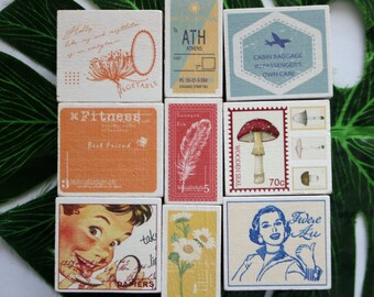 Retro Travel Stamp Set: Beech Wood Postmark Stamps (9 Styles)