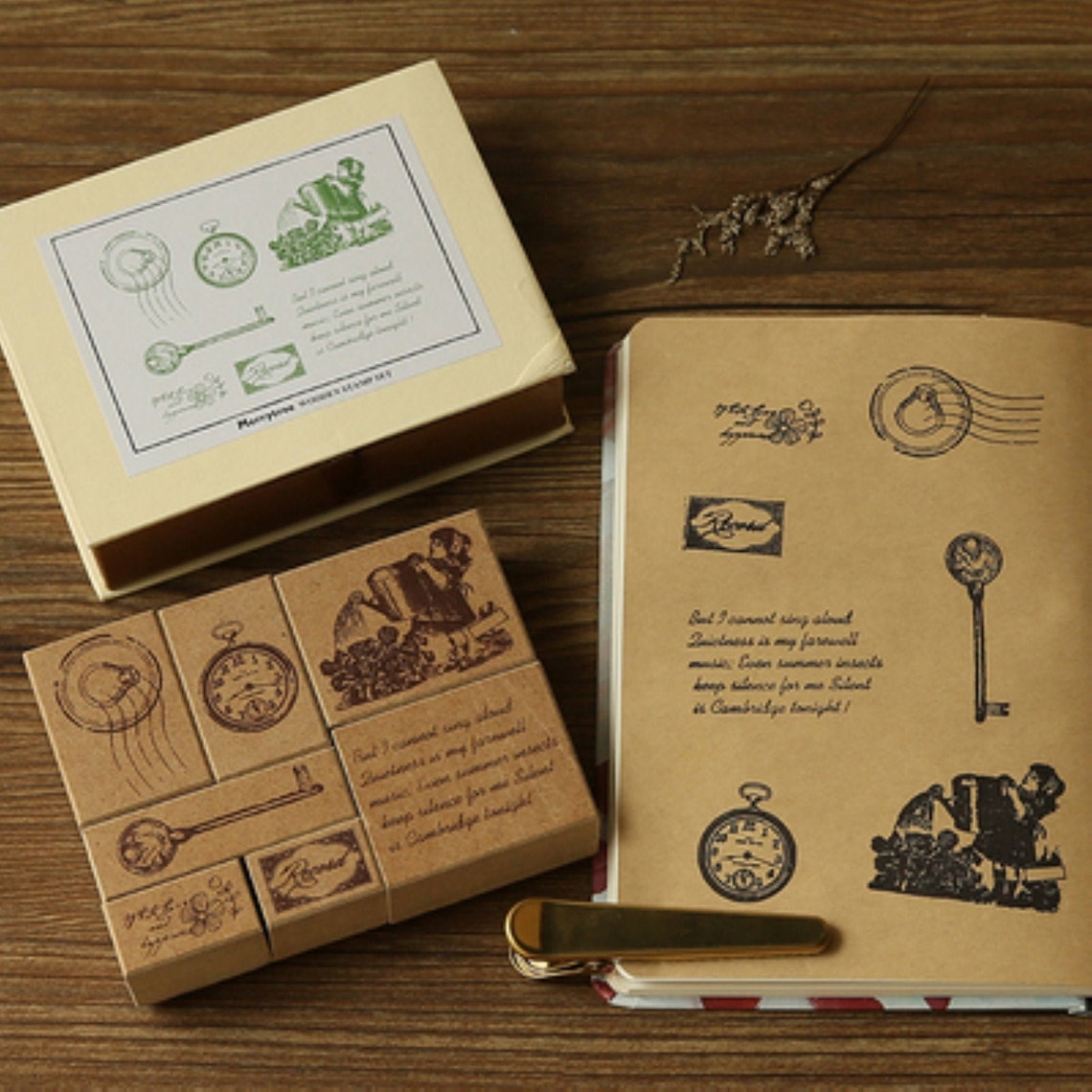 Journal Stamp Set Vintage Rubber Stamps Set Wooden Stamps Etsy
