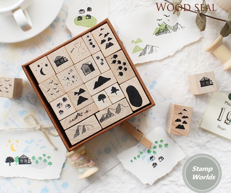 Card Making DIY Journaling Stamps Set Wood Rubber Stamp Etsy
