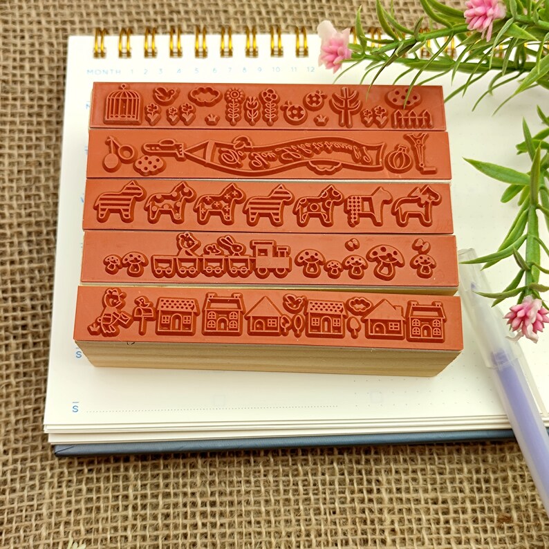 Decorative Wood Rubber Stamp Strip Lovely Animals Stamp for Etsy