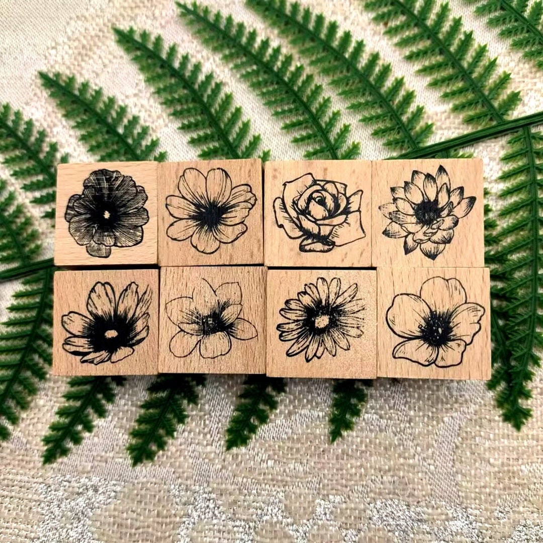 Floral Wood Rubber Stamp Set: Blossom Stamps for Journaling (2.5cm) - Etsy