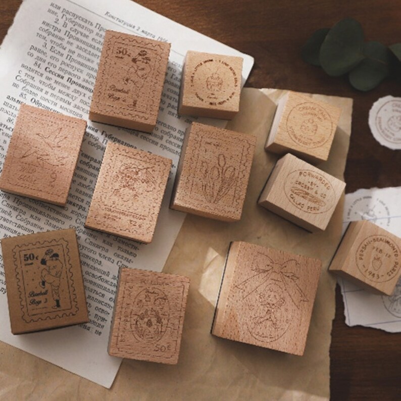 Postmark Wooden Rubber Stamp For Cardmaking Scrapbooking Travel Planner Journal Decorate DIY 10 Style