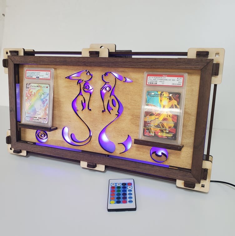 Custom 2 card light up pokemon display wood card pokemon card | Etsy