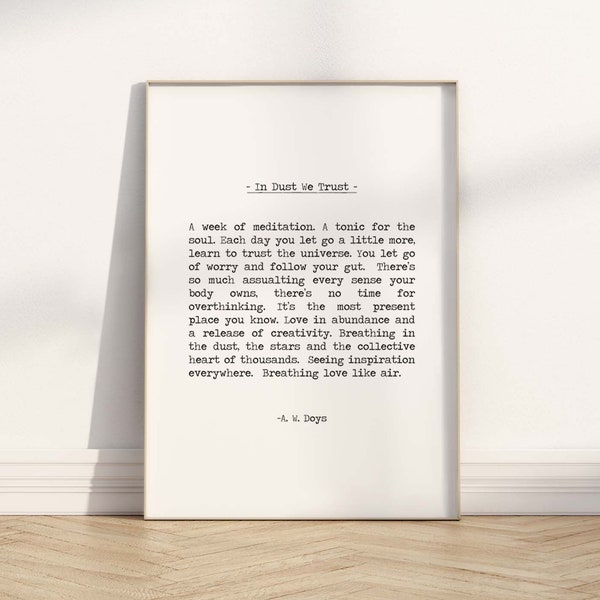 In Dust We Trust Burning Man Poster Art Print Quote by A. W. Doys -Typographical Word Wall Art