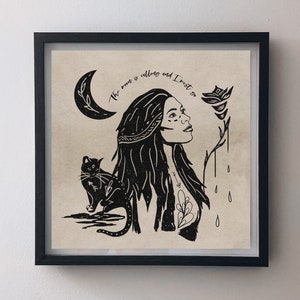 La luna chiama e devo andare, boho, anima selvaggia, ritratto divino femminile, strega interiore, citazione / mantra / motto, stampa artistica, arte astrologica.