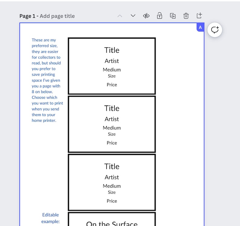 Art Label Description Display Card Templates for Professional Artists