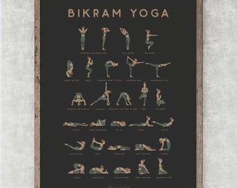Bikram Yoga Pose Poster, English Names, Boho Studio Decor
