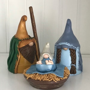 Mary, Joseph and Baby Jesus 3-piece Gnome Nativity Set