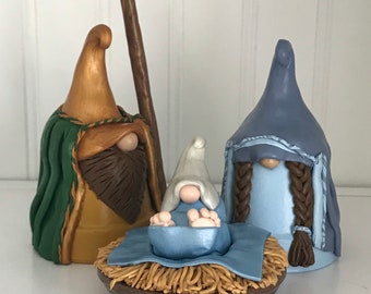 Mary, Joseph and Baby Jesus 3-piece Gnome Nativity Set