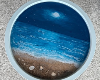 Handmade Resin Tray Table w/ an ocean scene