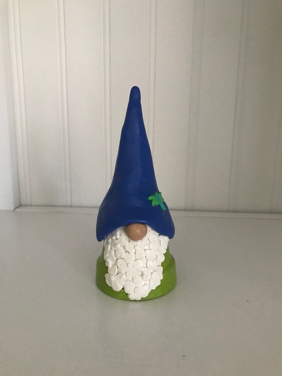 Handmade Blue & Green Gnome with a dragonfly on hat