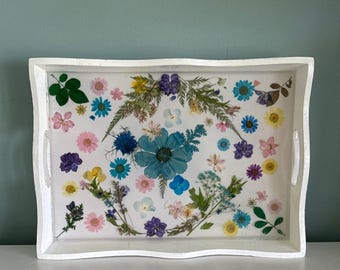 Handmade Resin Large Tray w/ Preserved Dried Flowers