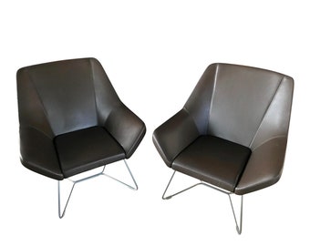 2 - Keilhauer Cahoots Relax 9020 on Sled Base Brown Leather Chairs Modern Chairs