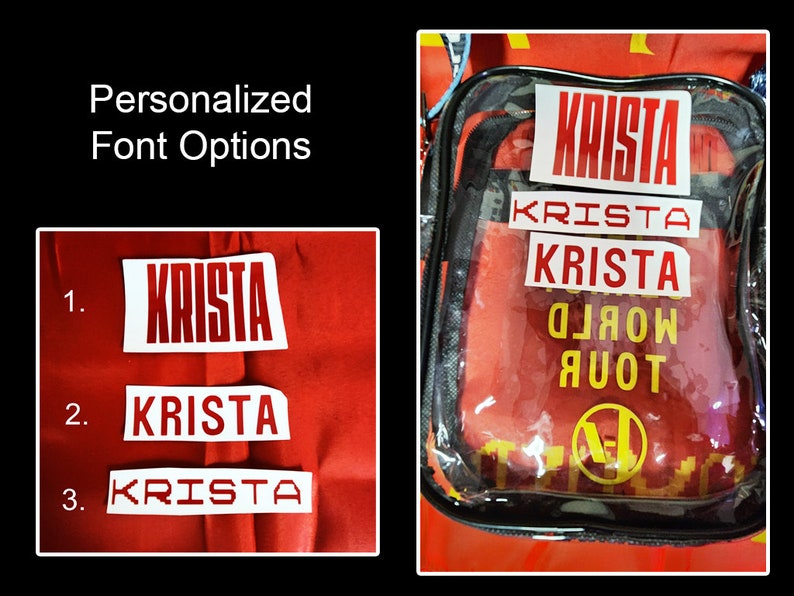 以下が含まれることがあります： 赤い背景に「KRISTA」という名前の3つの異なるフォントオプションが表示されています。名前は赤で、背景は白です。最初のフォントは太字のサンセリフフォントです。2番目のフォントは、より伝統的なセリフフォントです。3番目のフォントは、より現代的なサンセリフフォントです。