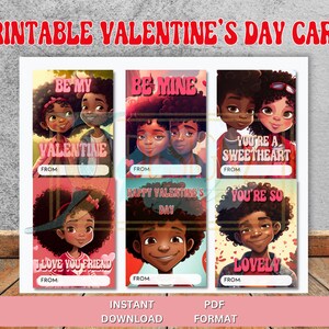 Biglietto di San Valentino stampabile per bambini afroamericani/download digitale - ottimo per diversi regali di San Valentino in classe