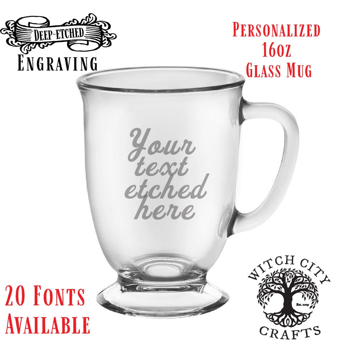 Personalized Etched 16oz Glass Coffee Mug Unique Deep Etched Etsy