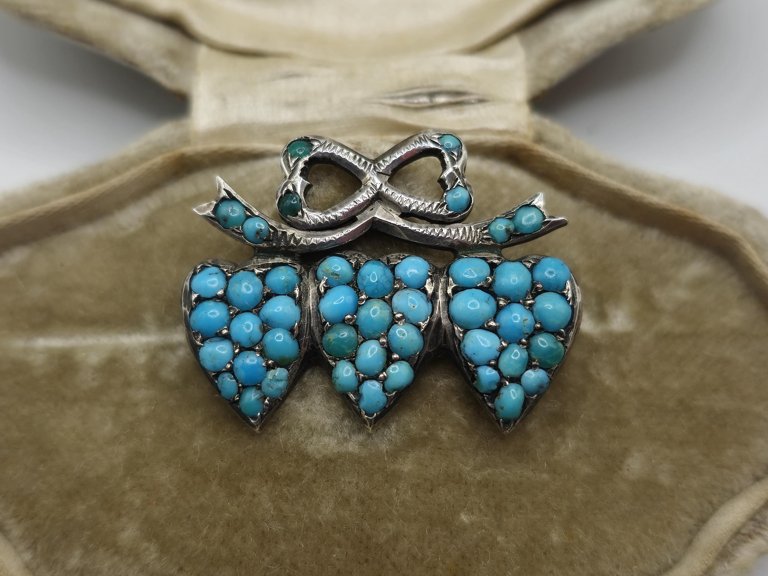 Antique Victorian 800 Silver Turquoise Heart Brooch