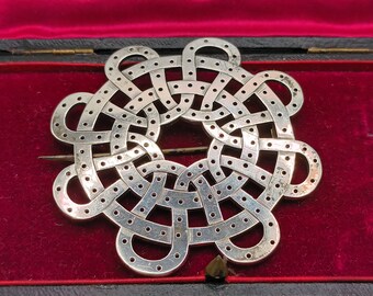 Antique 1800&#39;s Victorian Large Silver interlaced Woven Celtic knot brooch