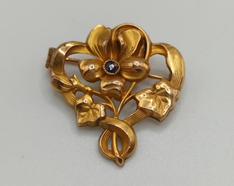 Antike französische Fix Gold filled Stein Brosche aus den frühen 1900er Jahren
