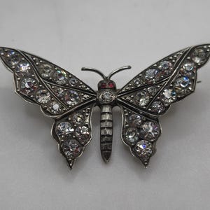 Vintage 1920&#39;s Paste Set 925 Silver Butterfly Brooch