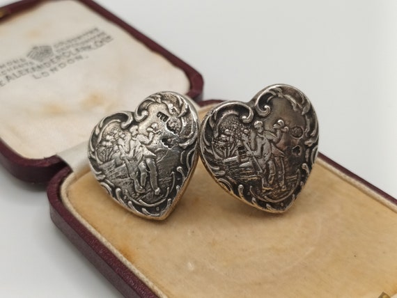 Antique 830 Hanau German Silver Floral Heart Shap… - image 1
