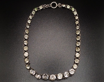 Antique Silver Victorian Foil Back Old Cut Paste Riviere Necklace / choker 15 inches