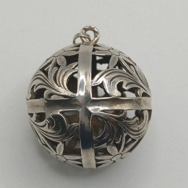 Antique Austro Hungarian Period Silver Floral Ball Pendant