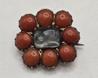 Antique Tiny Georgian Gold & Coral Mourning Brooch